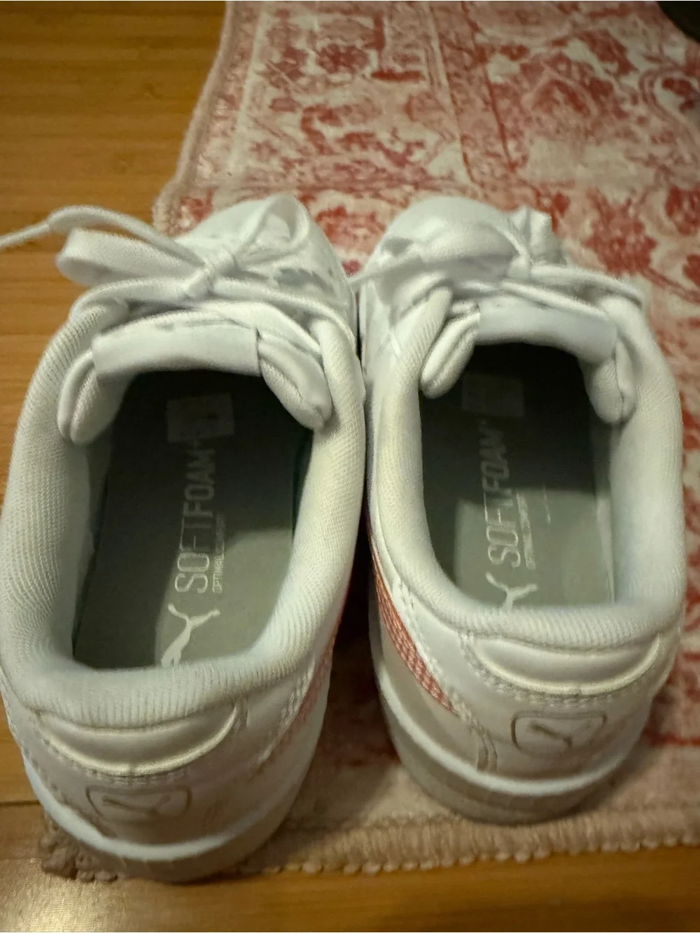 Puma Kids White Sneakers with Metallic Rose Accent